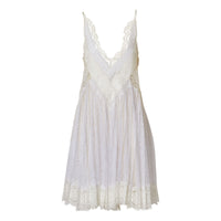 Robe combinaison plissée en résille et soie avec dentelle - Optic White
