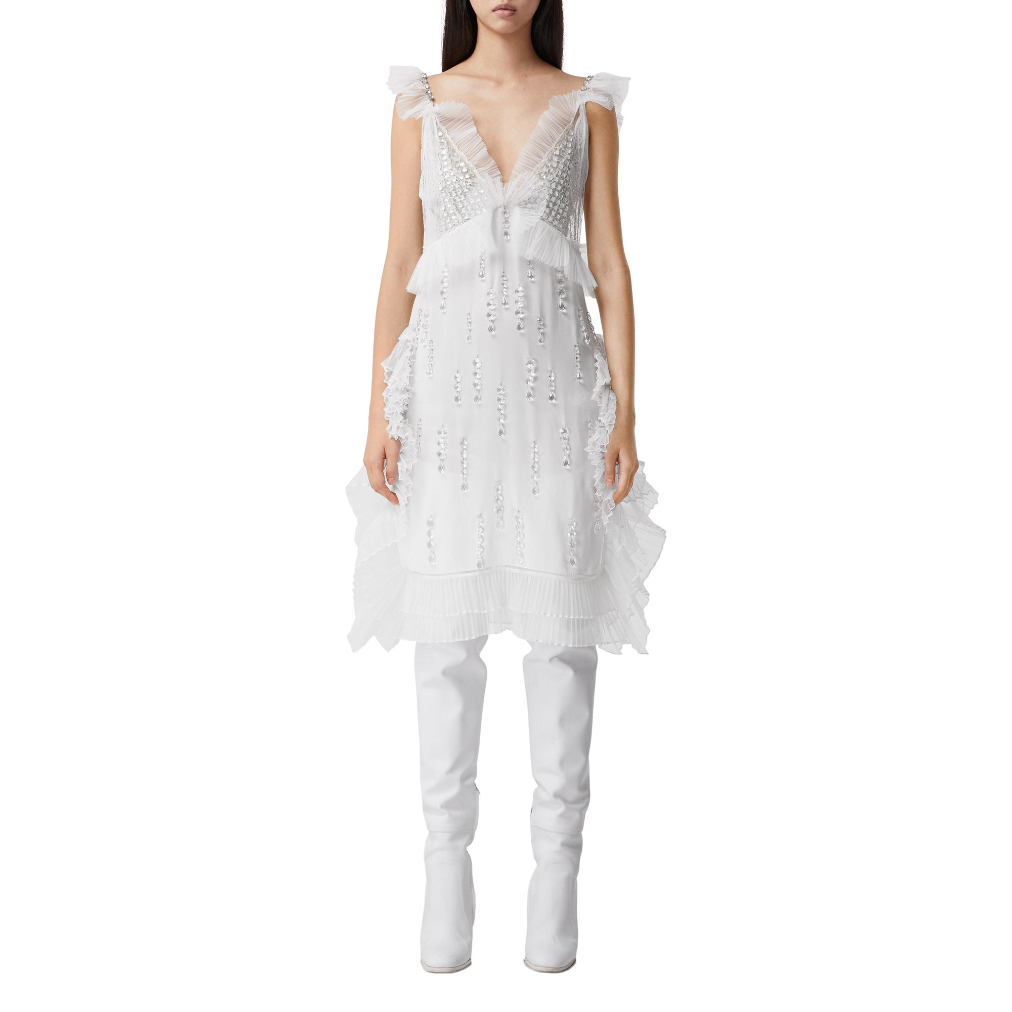 Robe sans manches en soie avec cristaux - Optic White