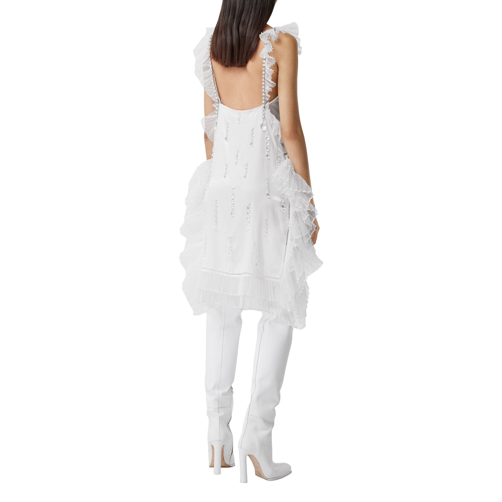 Robe sans manches en soie avec cristaux - Optic White