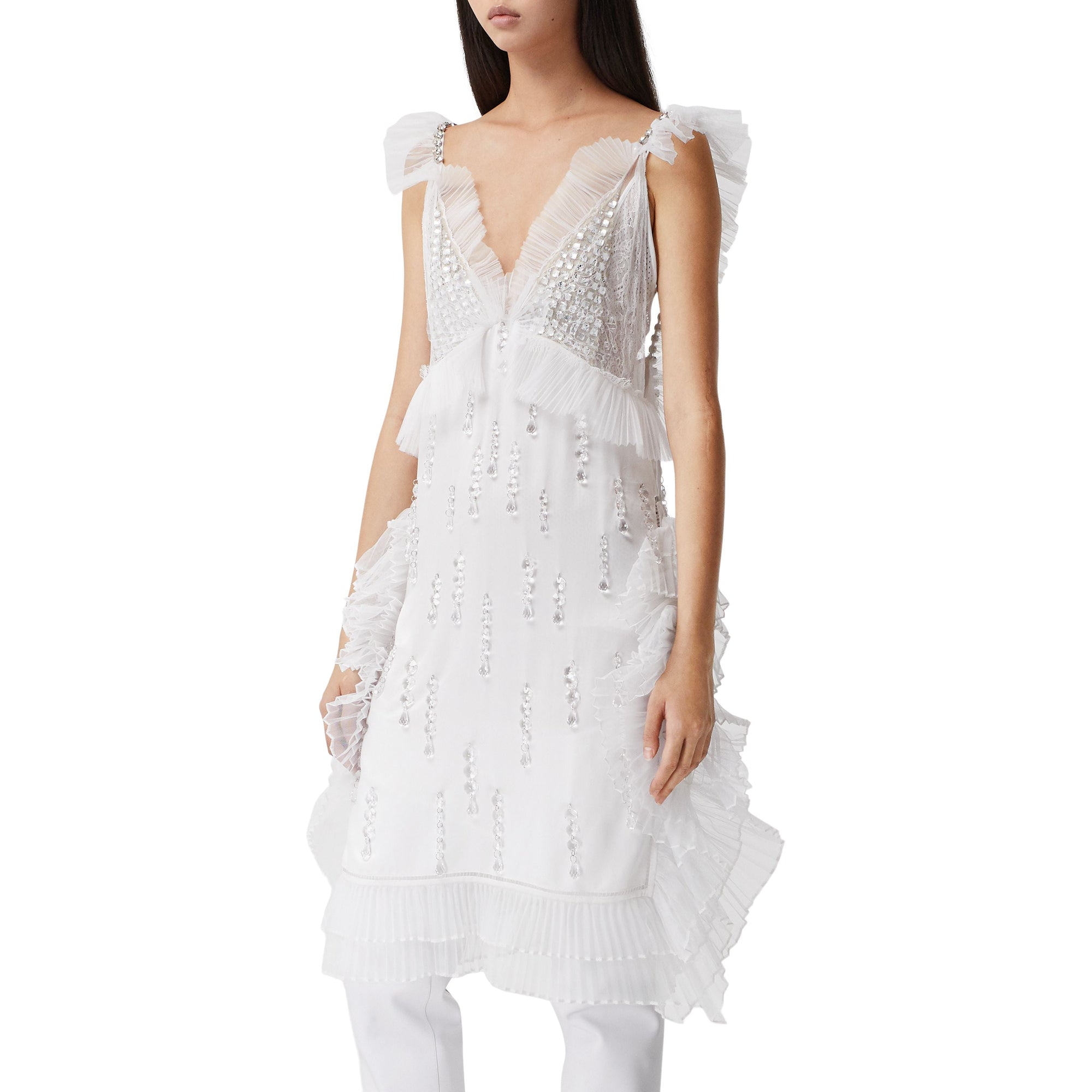 Robe sans manches en soie avec cristaux - Optic White