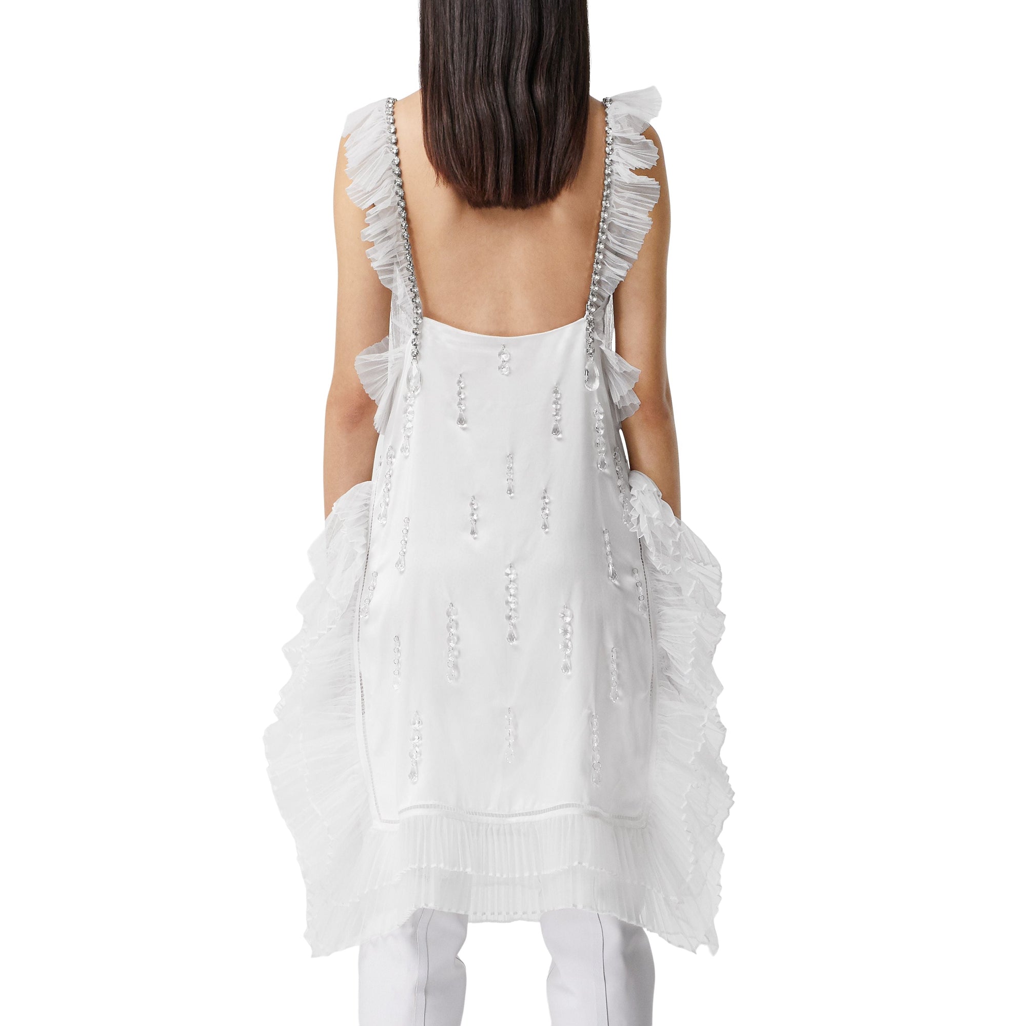 Robe sans manches en soie avec cristaux - Optic White