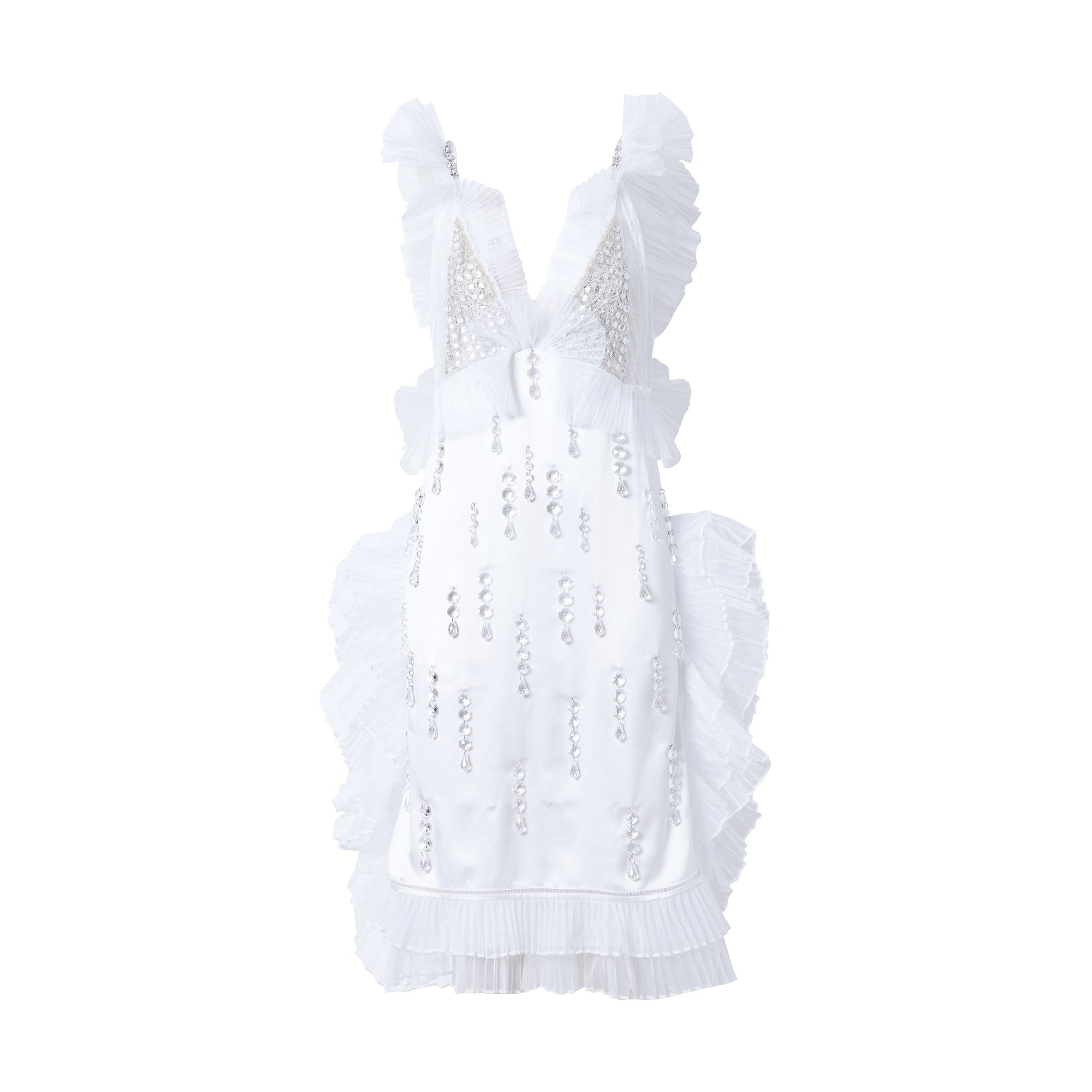 Robe sans manches en soie avec cristaux - Optic White