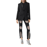 Veste tailleur en laine avec panneau zippé en néoprène - Black