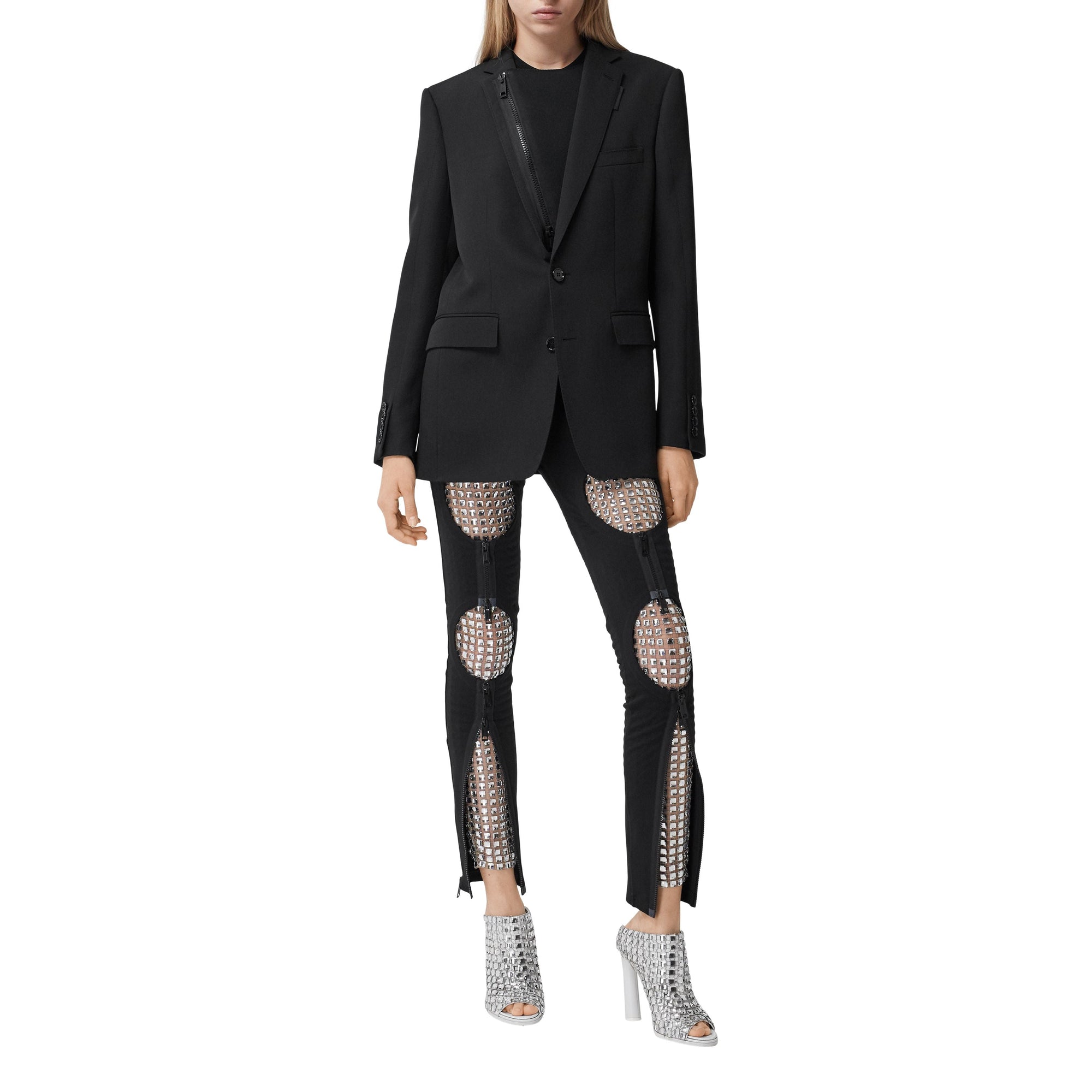 Veste tailleur en laine avec panneau zippé en néoprène - Black