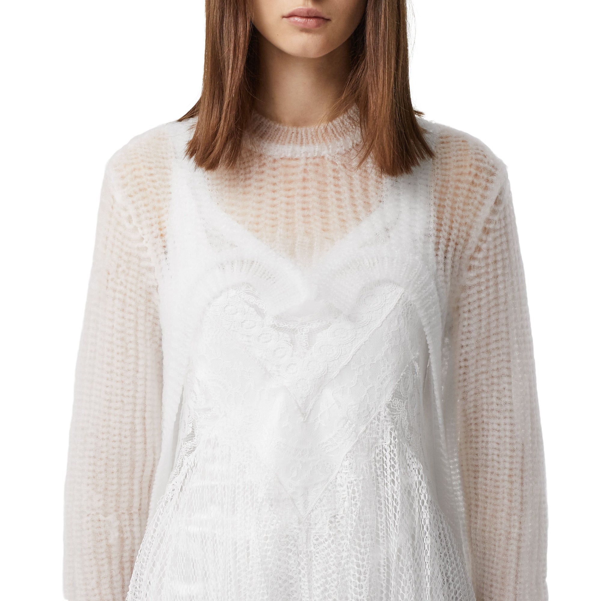 Pull déstructuré en maille technique - Optic White