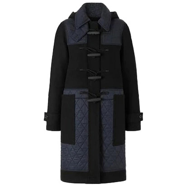 Duffle-coat en laine technique avec panneaux matelassés - Black