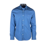 Chemise en popeline de coton extensible avec éléments check - Blue Azure