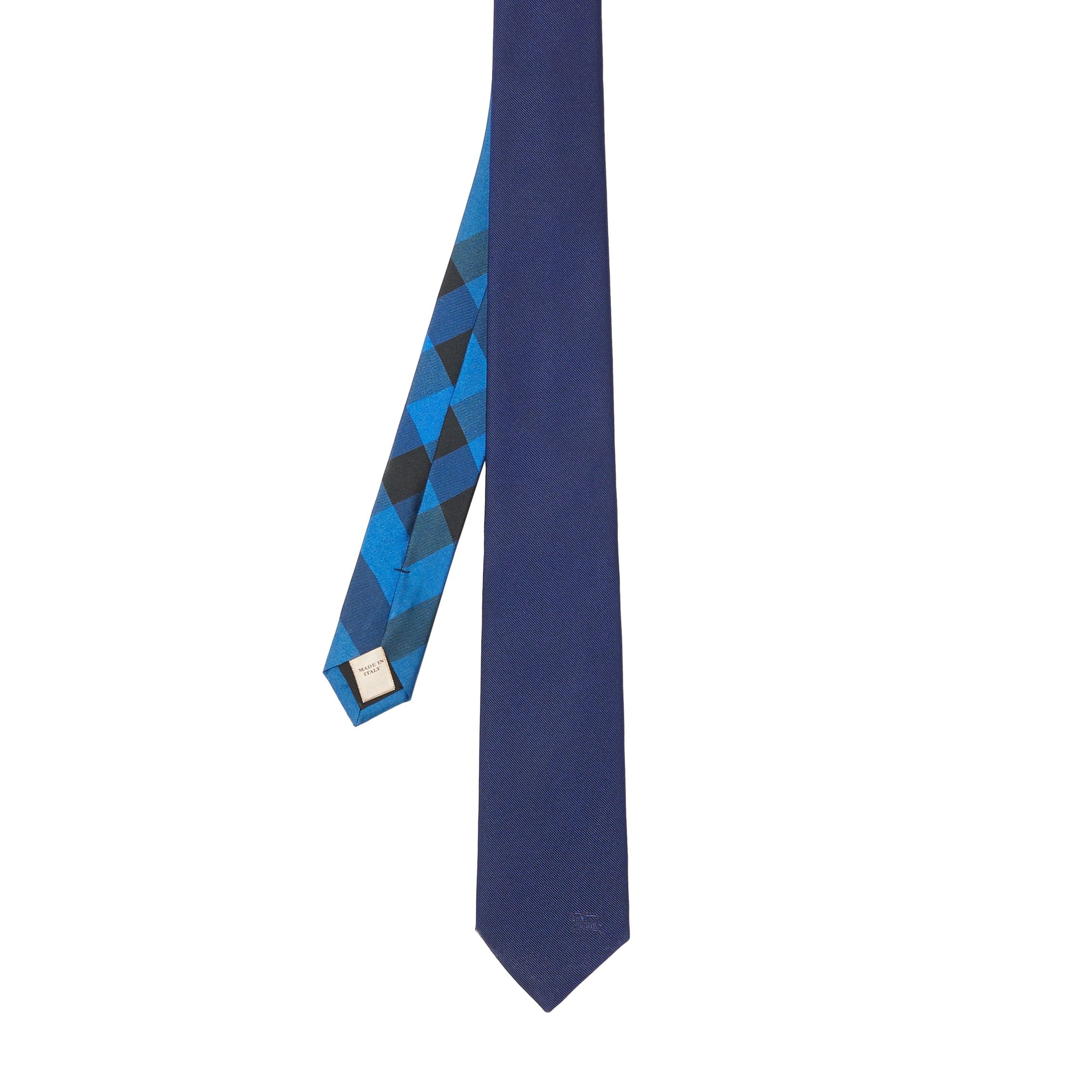 Cravate fine en sergé de soie à motif check - Navy