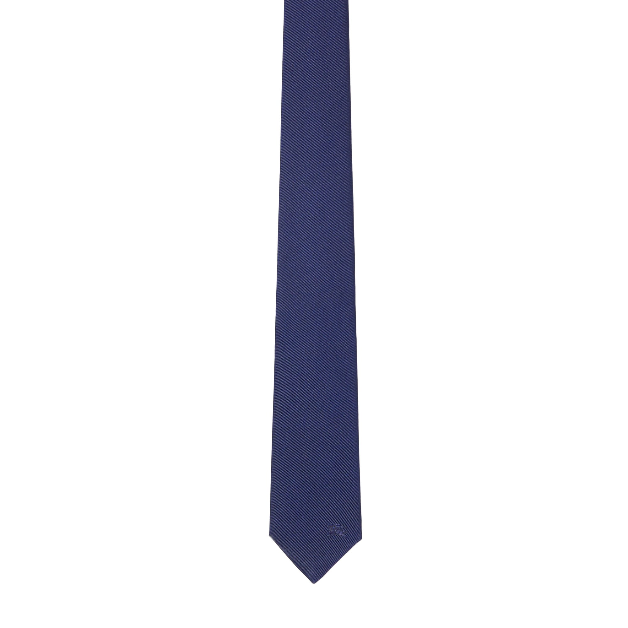Cravate fine en sergé de soie à motif check - Navy