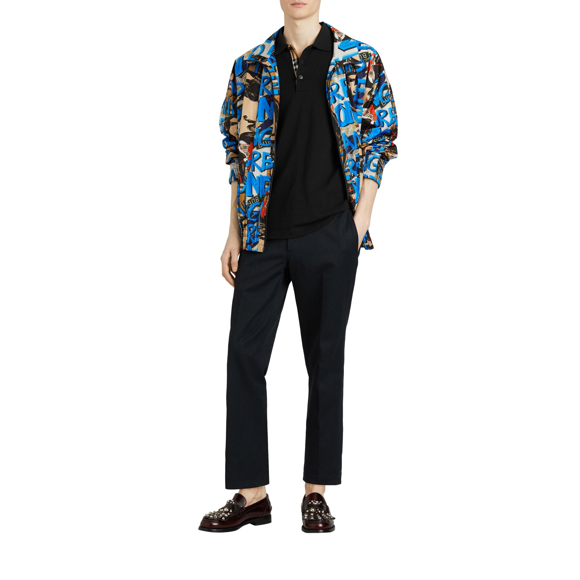 Polo en coton avec patte de boutonnage à motif check - Black