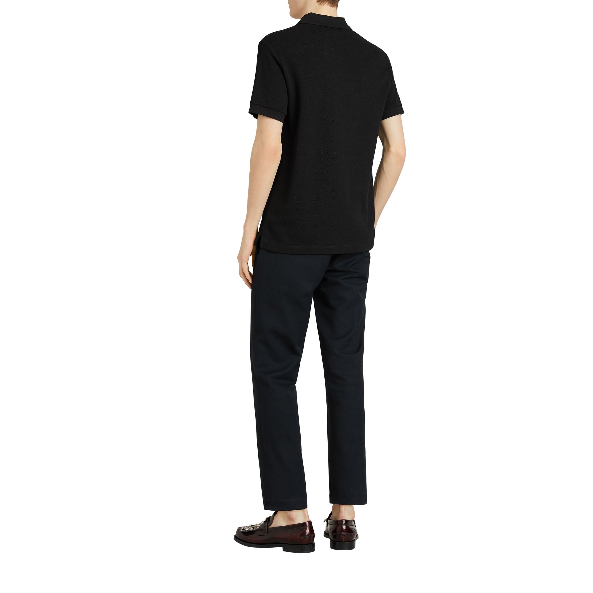 Polo en coton avec patte de boutonnage à motif check - Black