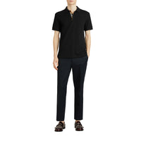 Polo en coton avec patte de boutonnage à motif check - Black