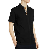 Polo en coton avec patte de boutonnage à motif check - Black