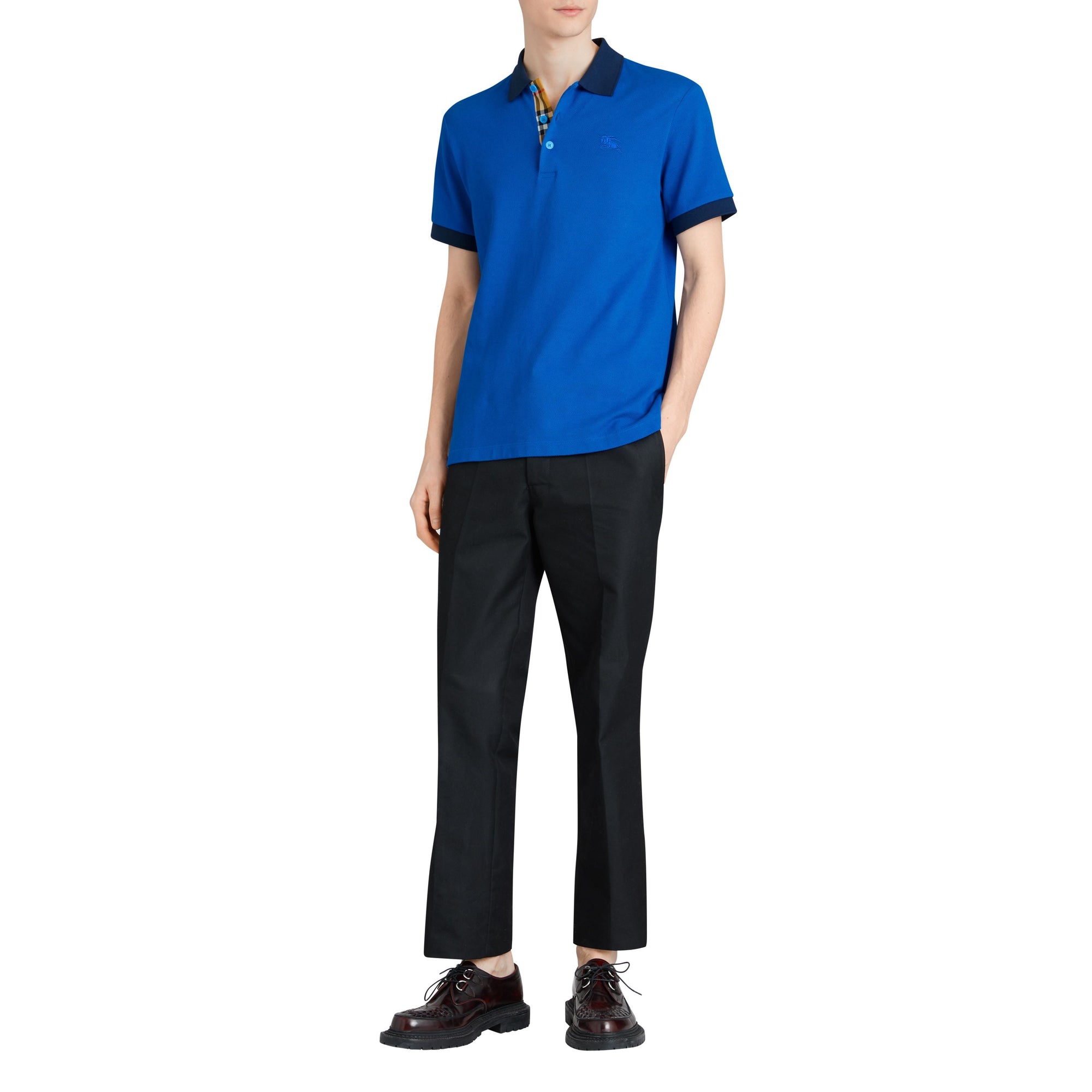 Polo en coton avec col contrastant - Cerulean Blue