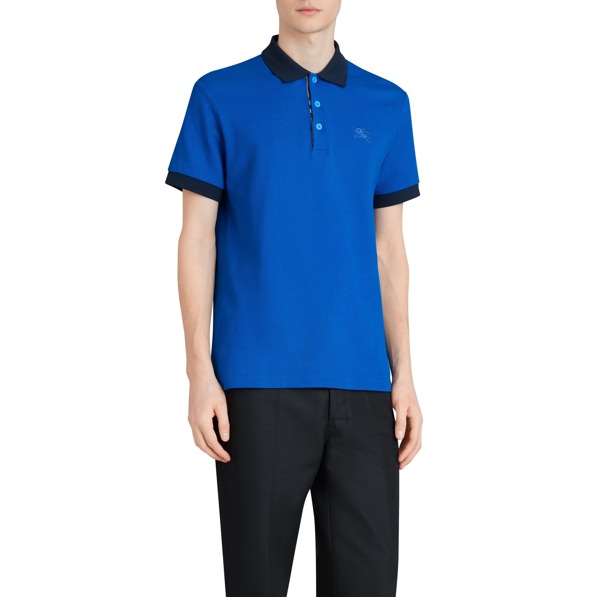 Polo en coton avec col contrastant - Cerulean Blue