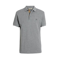 Polo en coton avec patte de boutonnage à motif check - Mid Grey Melange