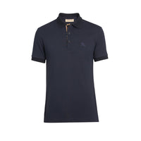 Polo en coton avec patte de boutonnage à motif check - Navy