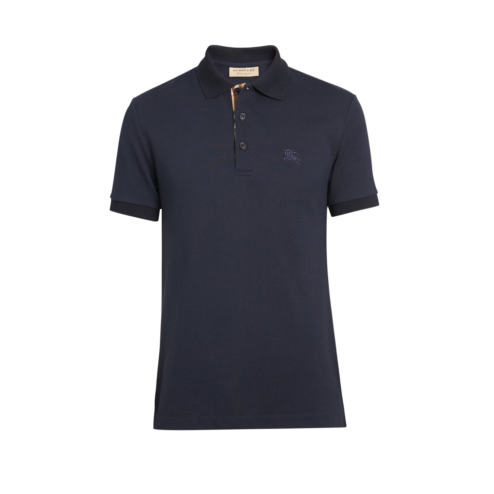 Polo en coton avec patte de boutonnage à motif check - Navy