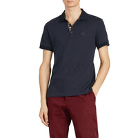 Polo en coton avec patte de boutonnage à motif check - Navy