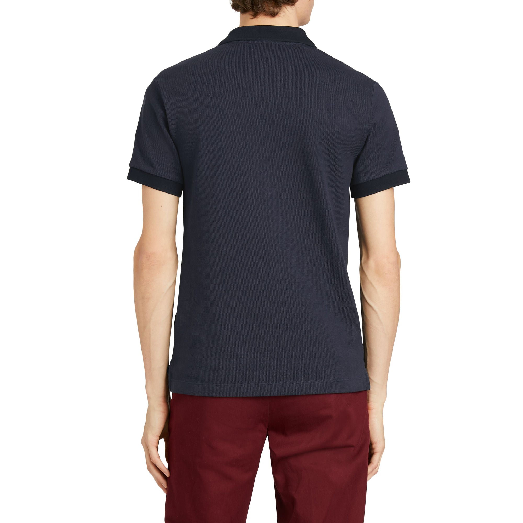 Polo en coton avec patte de boutonnage à motif check - Navy