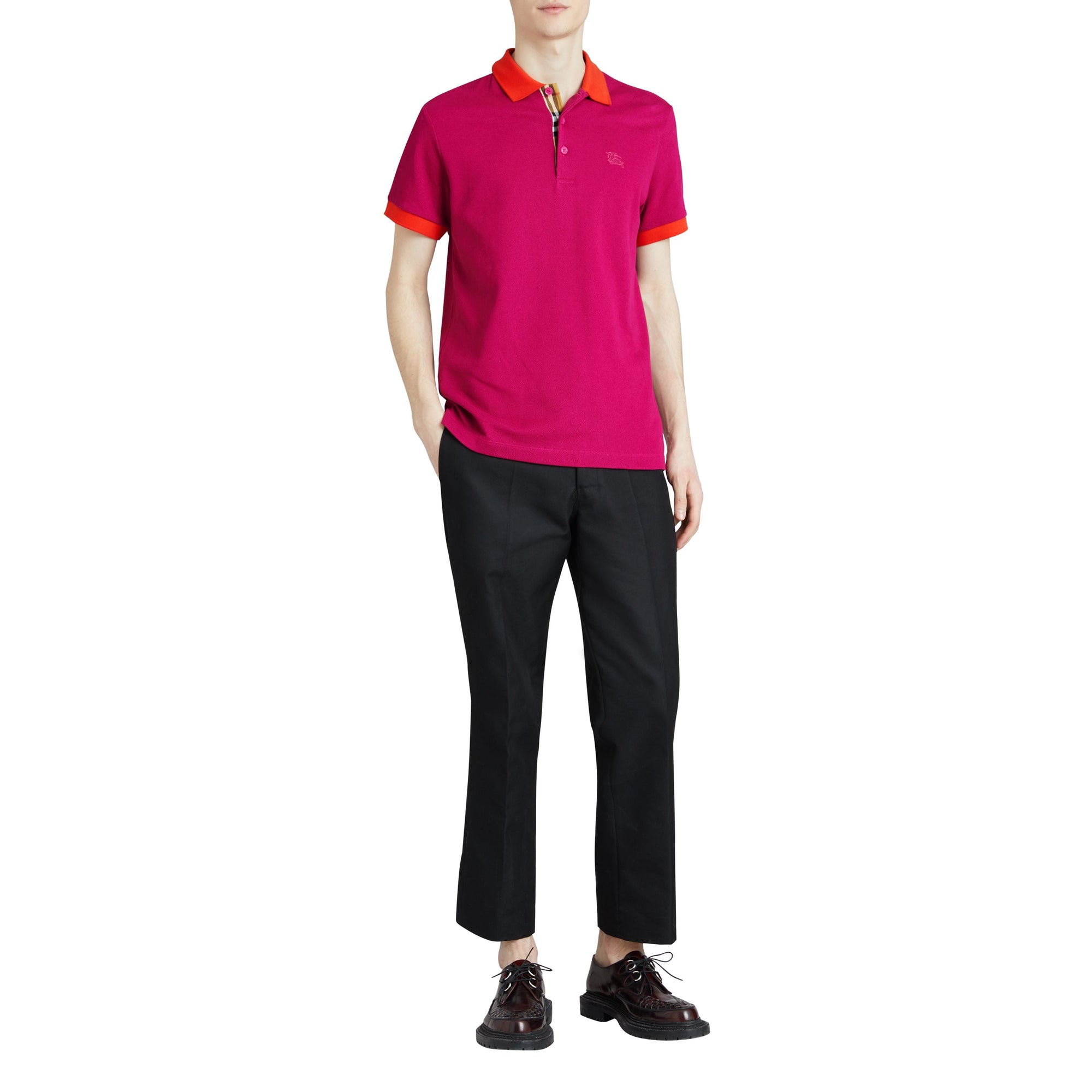 Polo en coton avec col contrastant - Plum Pink