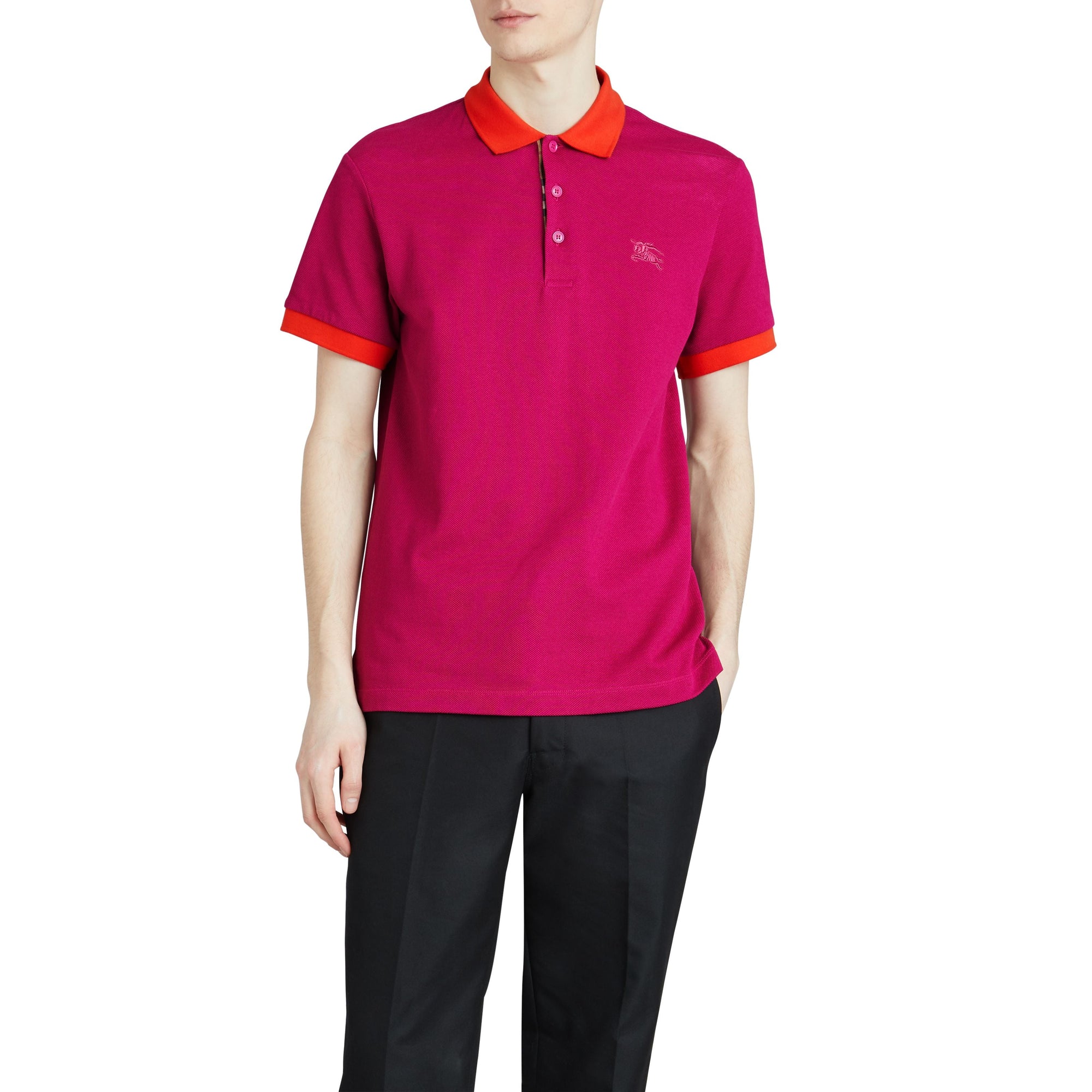 Polo en coton avec col contrastant - Plum Pink