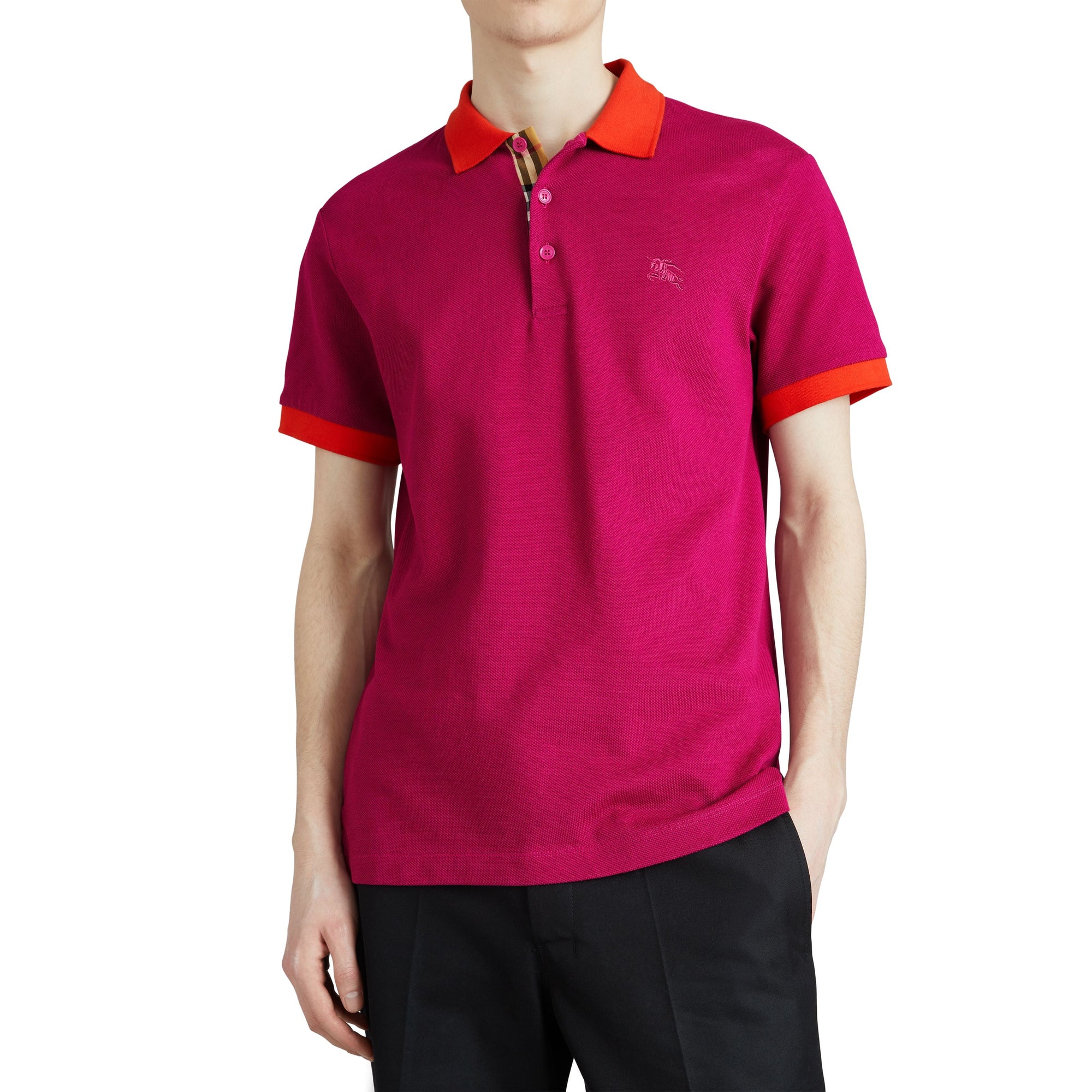 Polo en coton avec col contrastant - Plum Pink