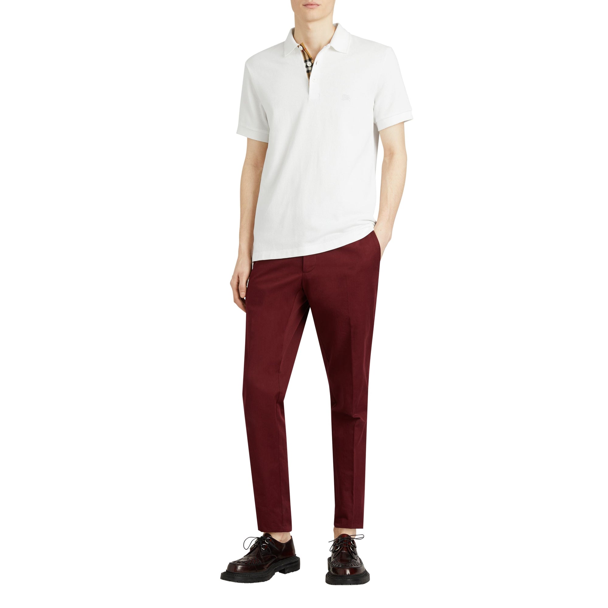 Polo en coton avec patte de boutonnage à motif check - White