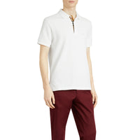 Polo en coton avec patte de boutonnage à motif check - White