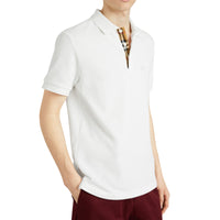 Polo en coton avec patte de boutonnage à motif check - White