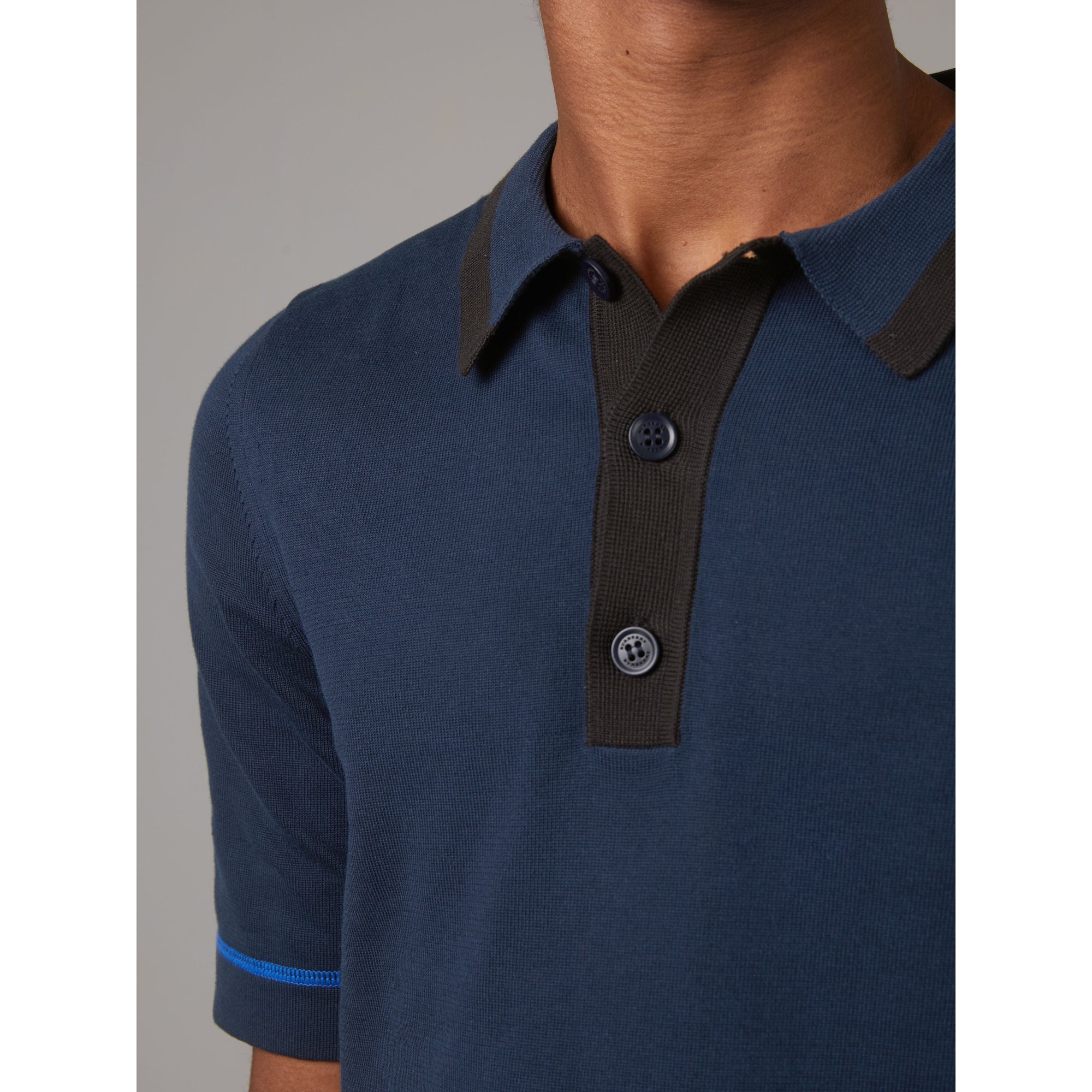 Polo en jersey de coton à bordures contrastantes - Navy Blue