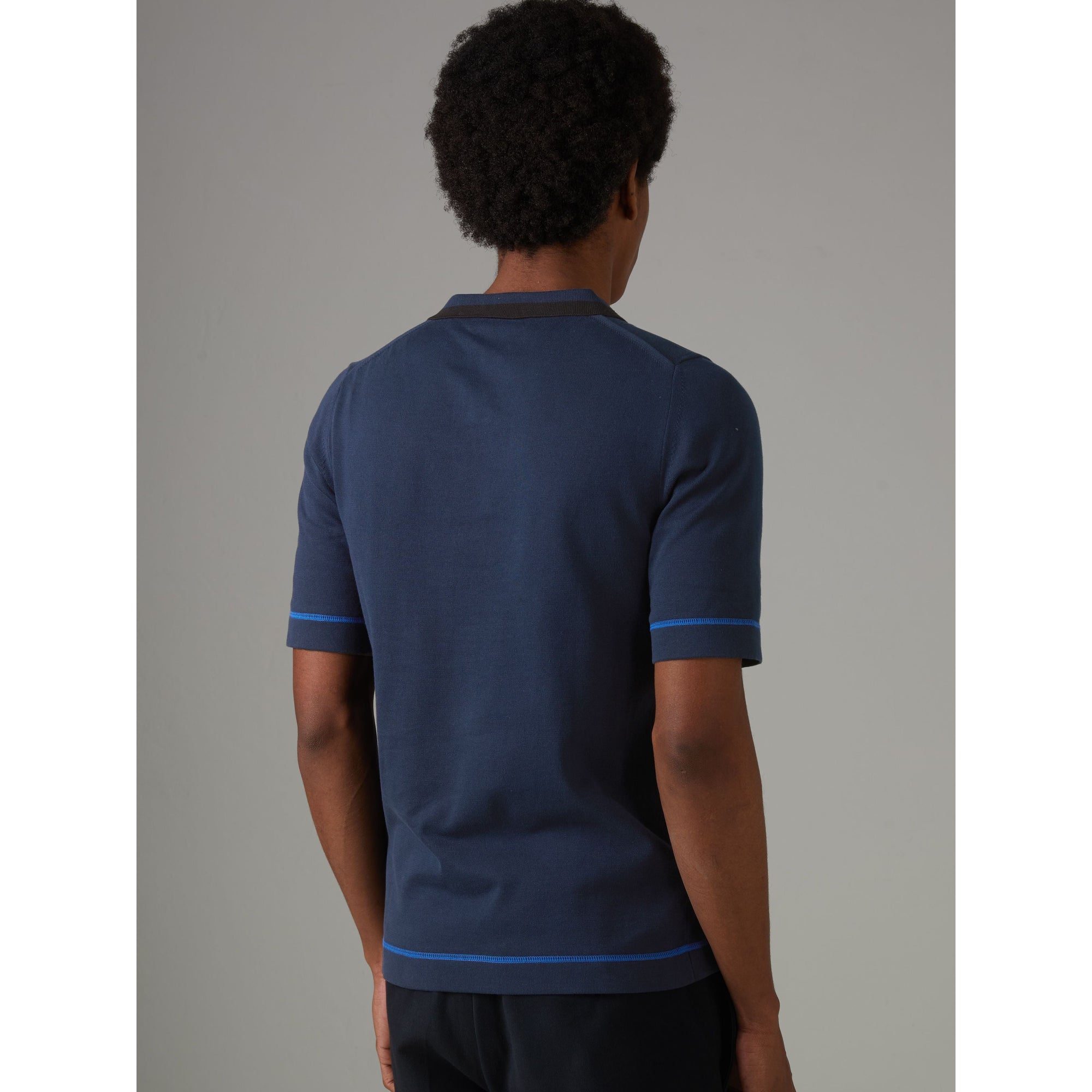 Polo en jersey de coton à bordures contrastantes - Navy Blue