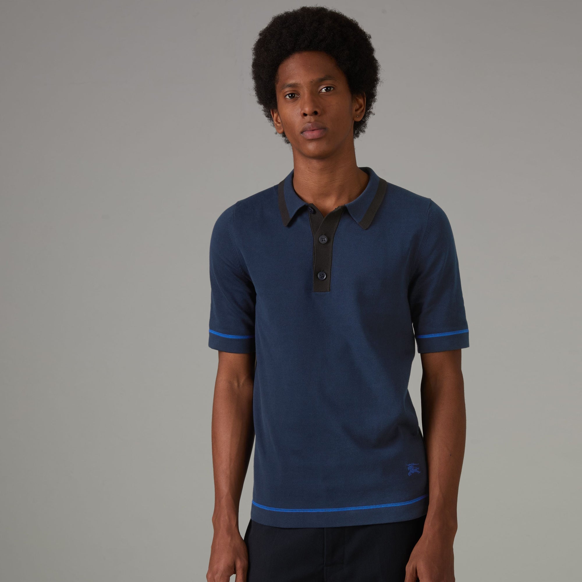 Polo en jersey de coton à bordures contrastantes - Navy Blue