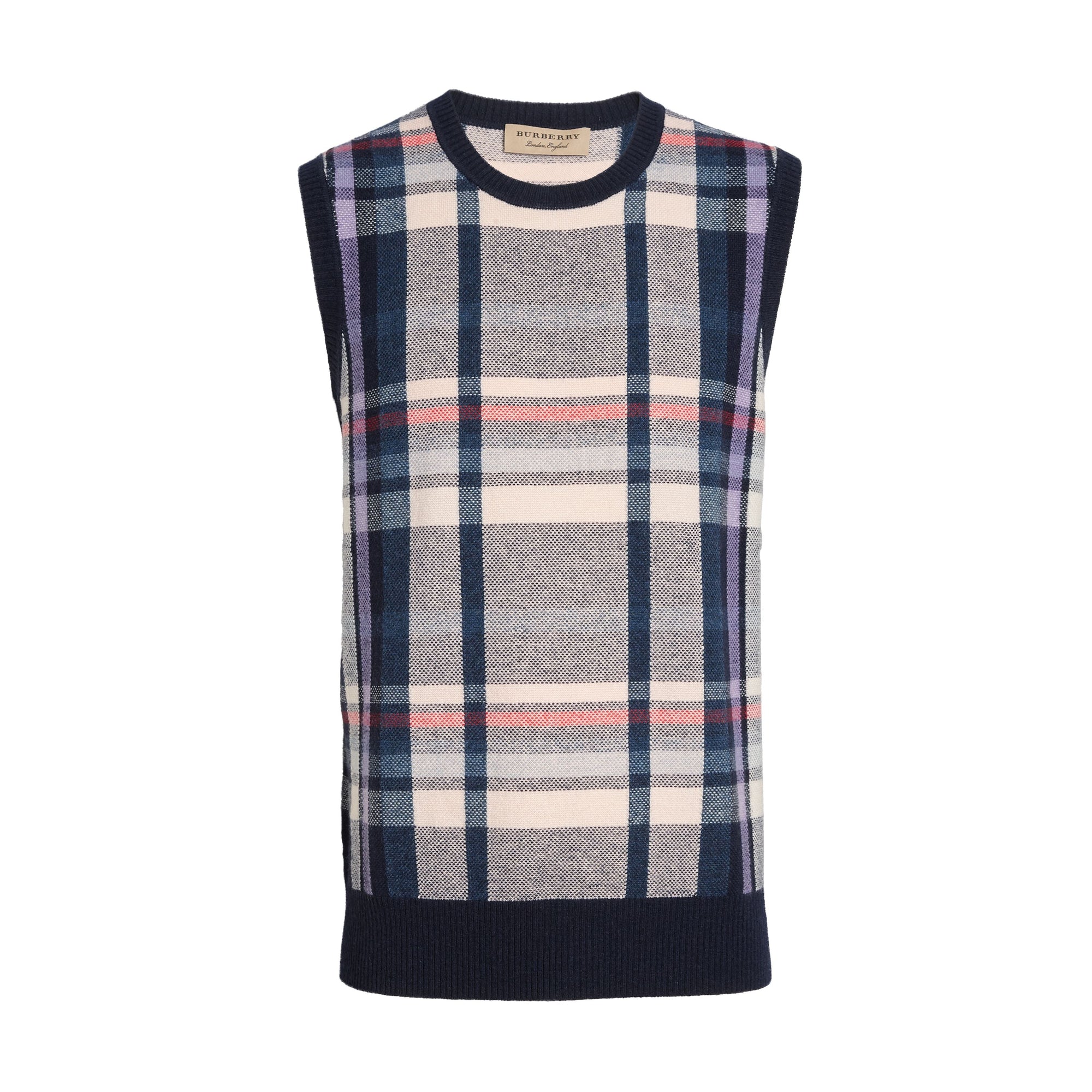 Haut sans manches en cachemire à motif check - Bright Navy