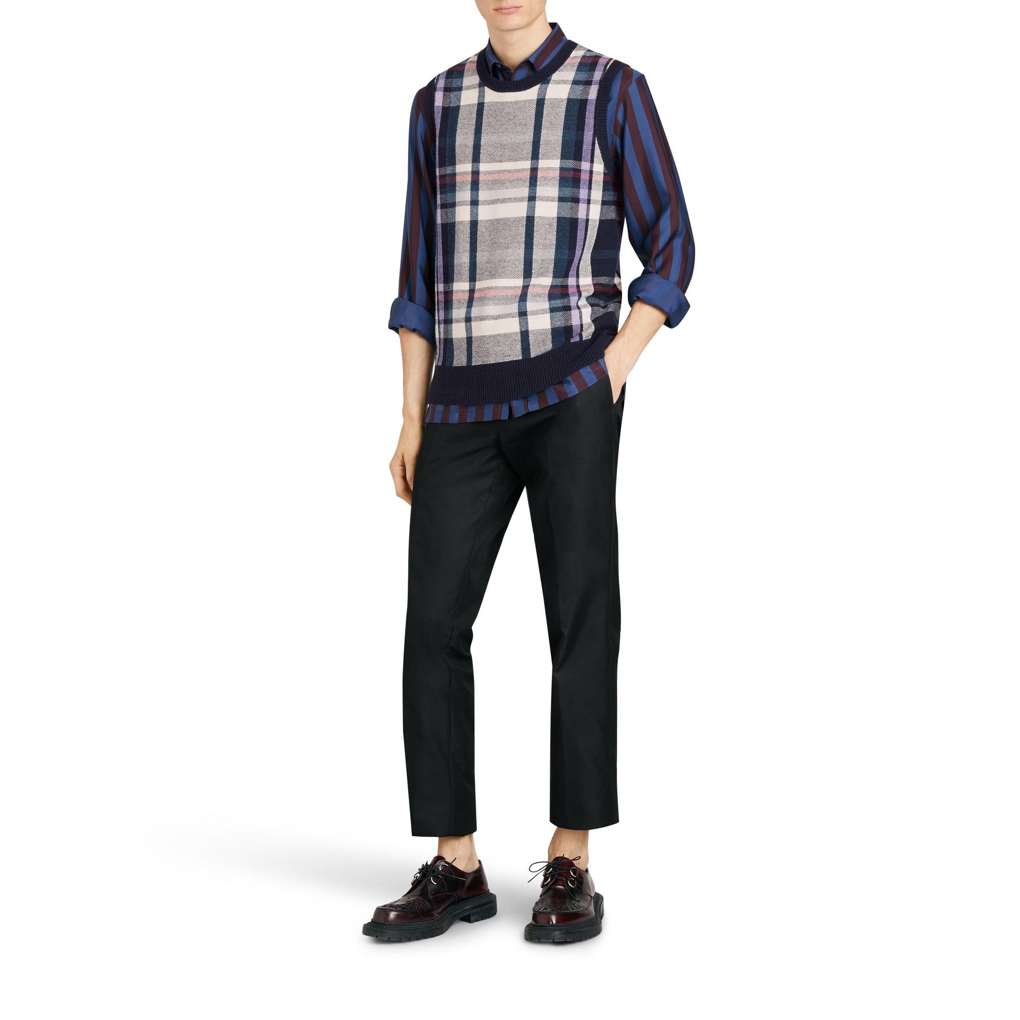 Haut sans manches en cachemire à motif check - Bright Navy