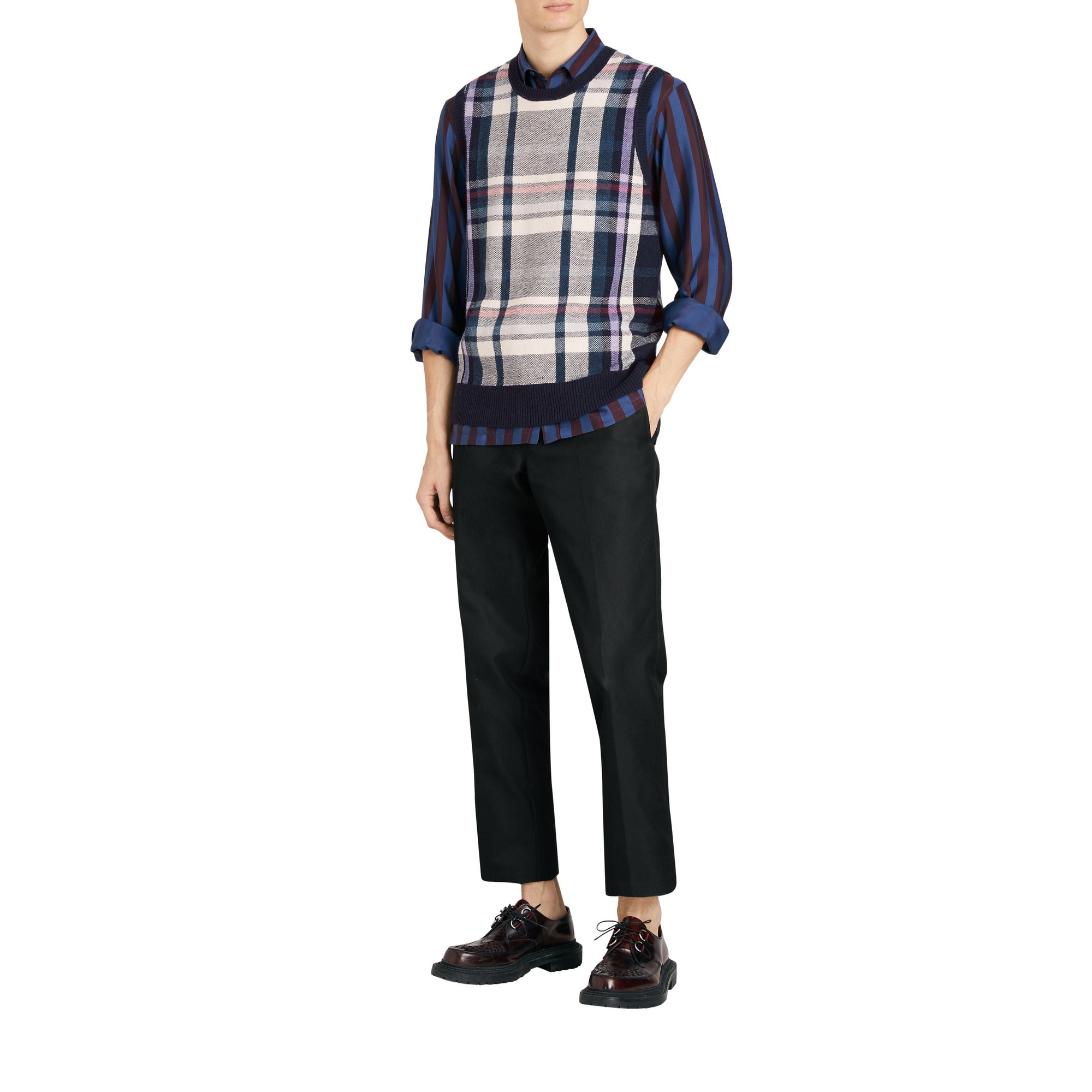 Haut sans manches en cachemire à motif check - Bright Navy