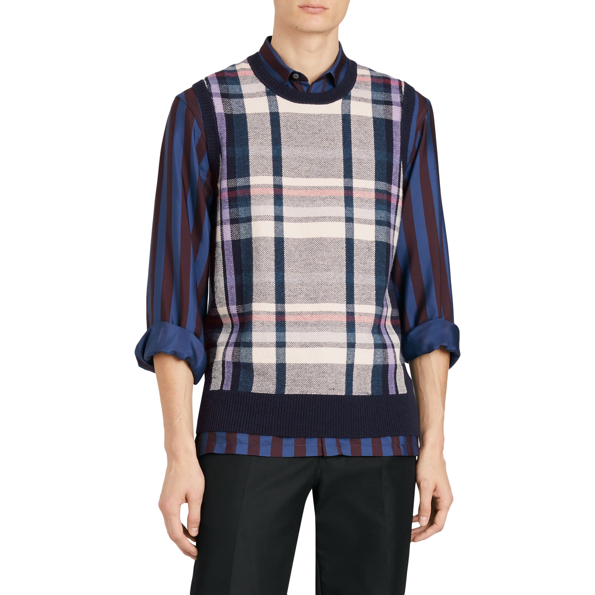 Haut sans manches en cachemire à motif check - Bright Navy