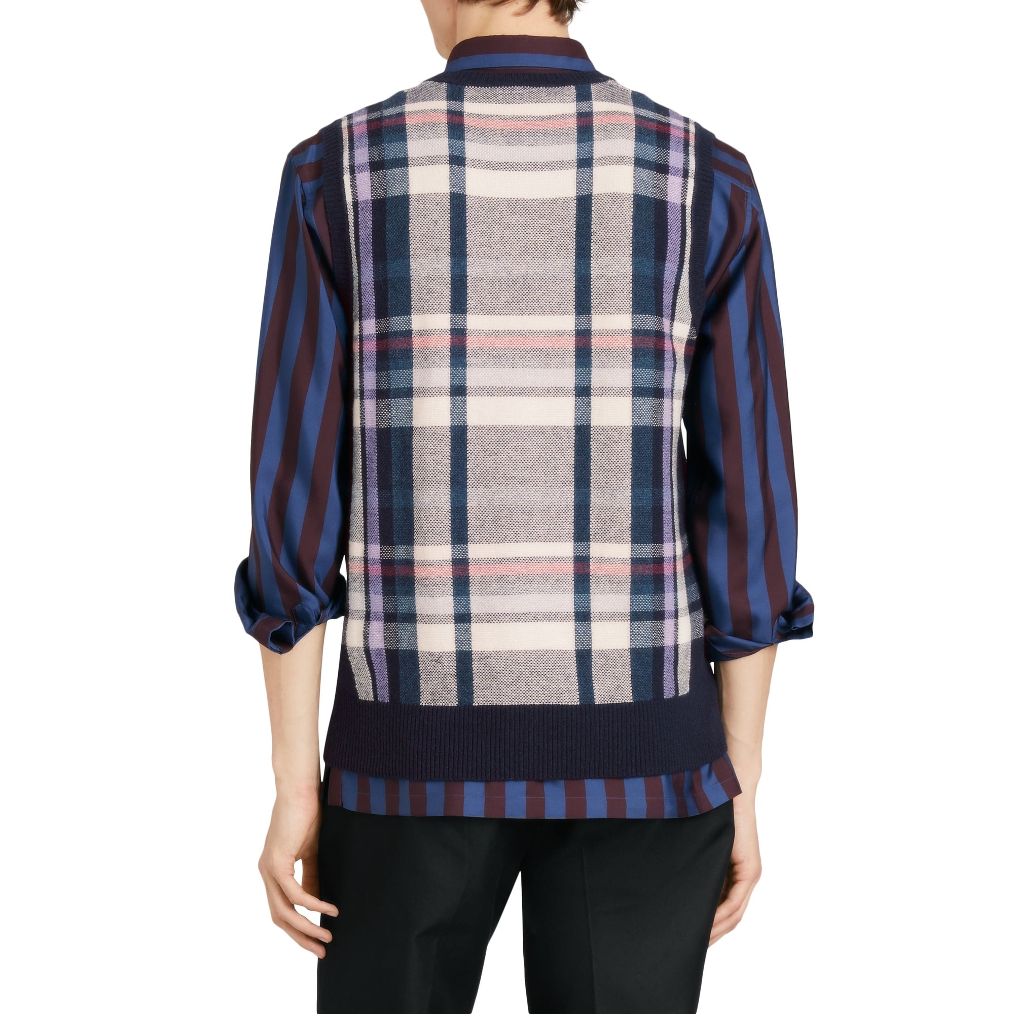 Haut sans manches en cachemire à motif check - Bright Navy