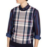 Haut sans manches en cachemire à motif check - Bright Navy