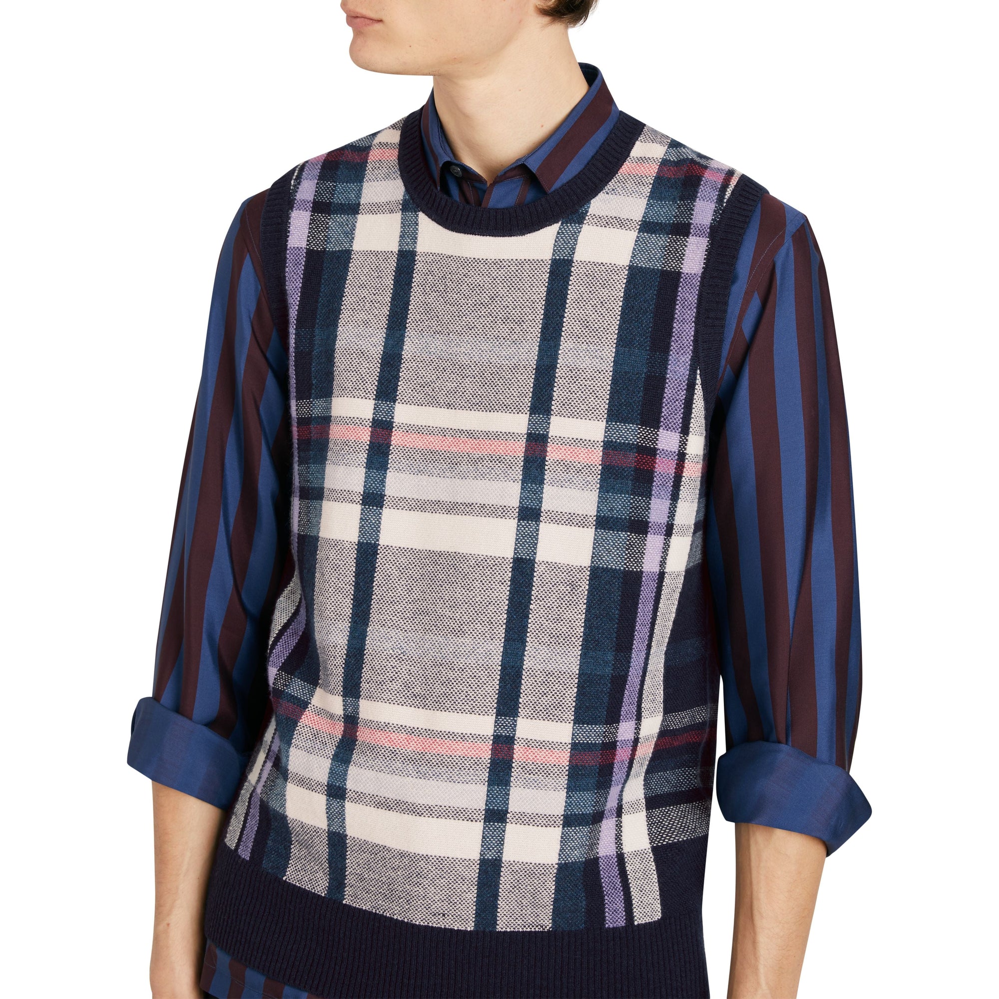 Haut sans manches en cachemire à motif check - Bright Navy