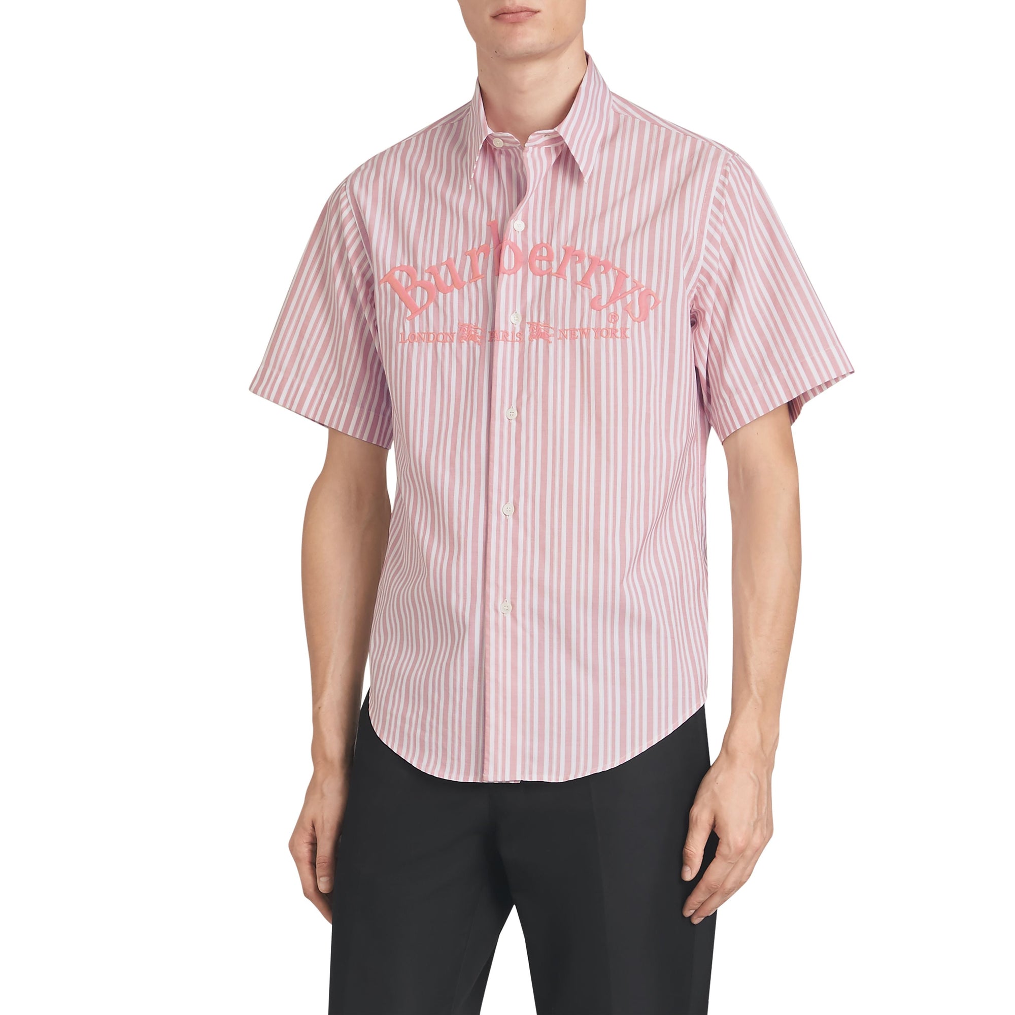 Chemise rayée à manches courtes avec logo d'archive brodé - Light Pink