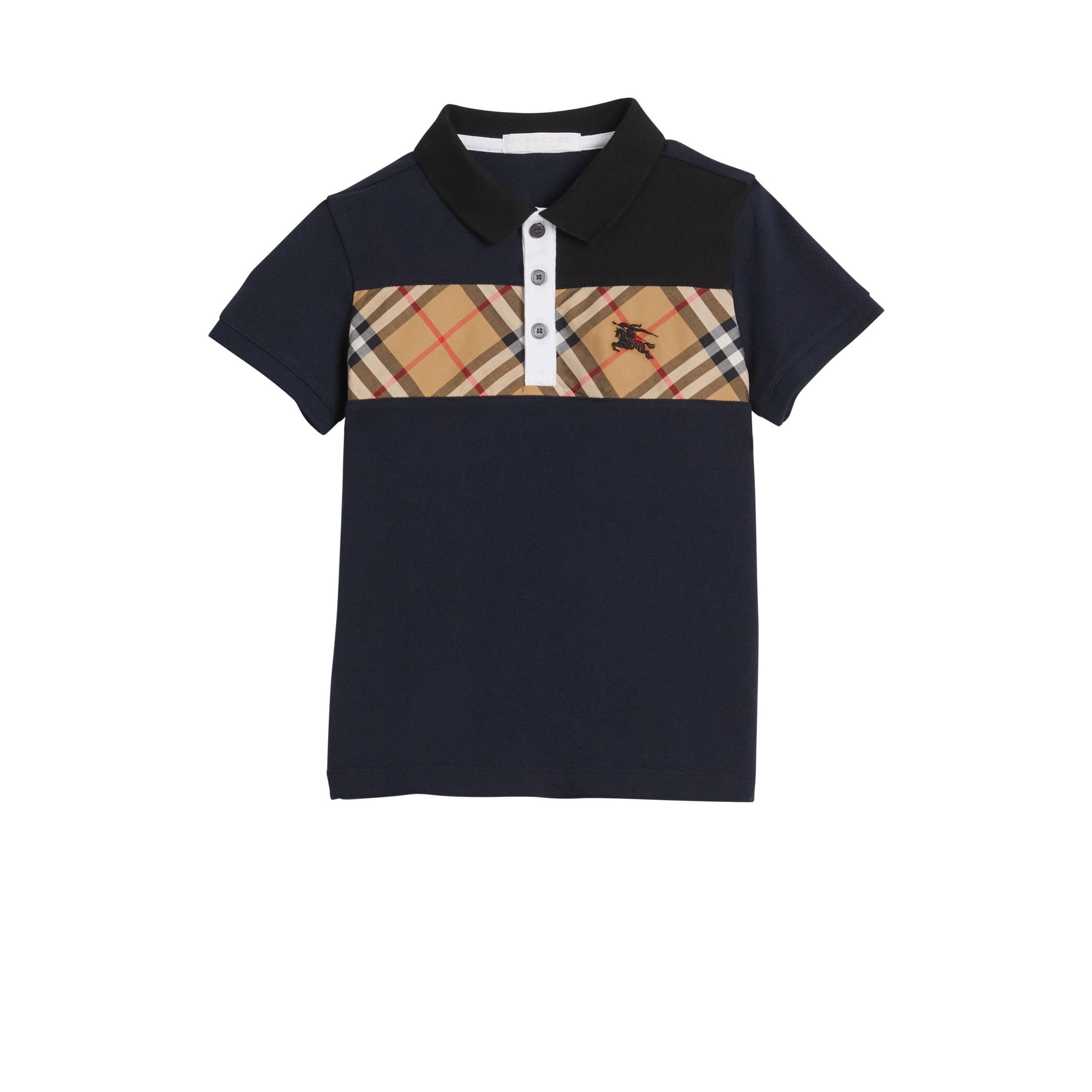Polo en coton à empiècement Vintage check - Navy