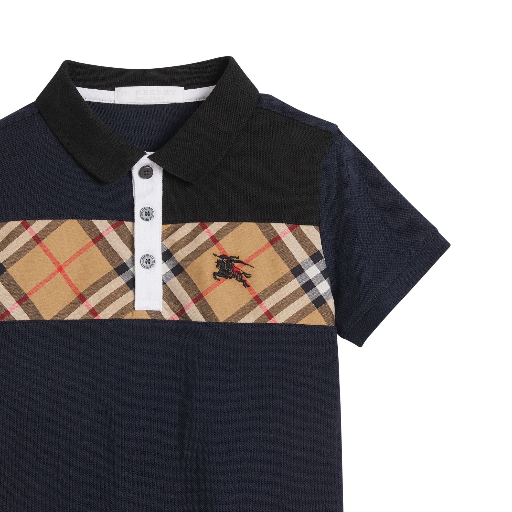 Polo en coton à empiècement Vintage check - Navy