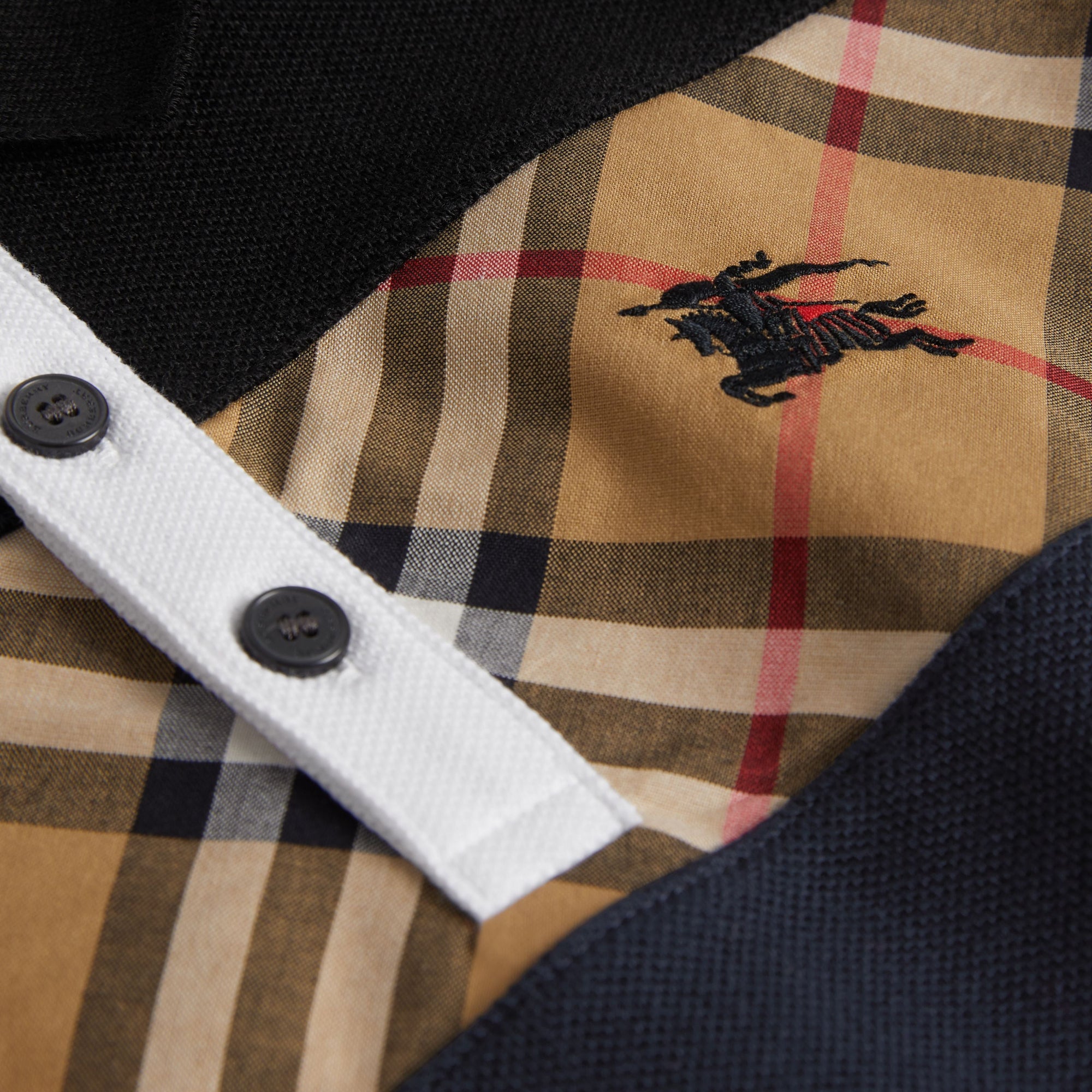 Polo en coton à empiècement Vintage check - Navy