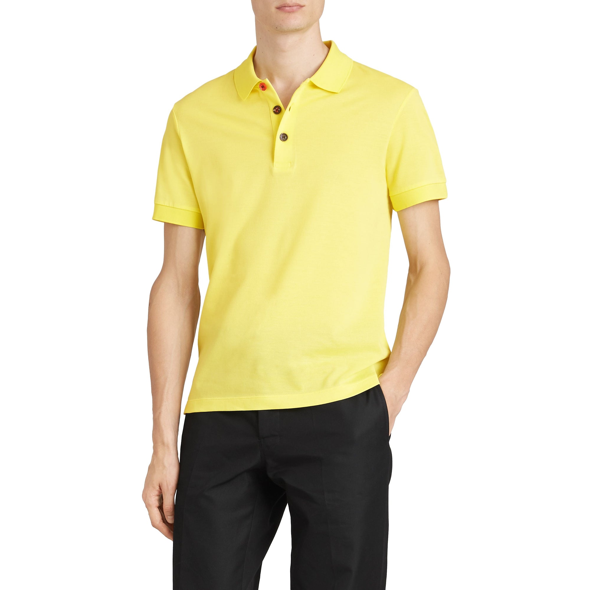 Polo en piqué de coton avec boutons peints - Vibrant Lemon