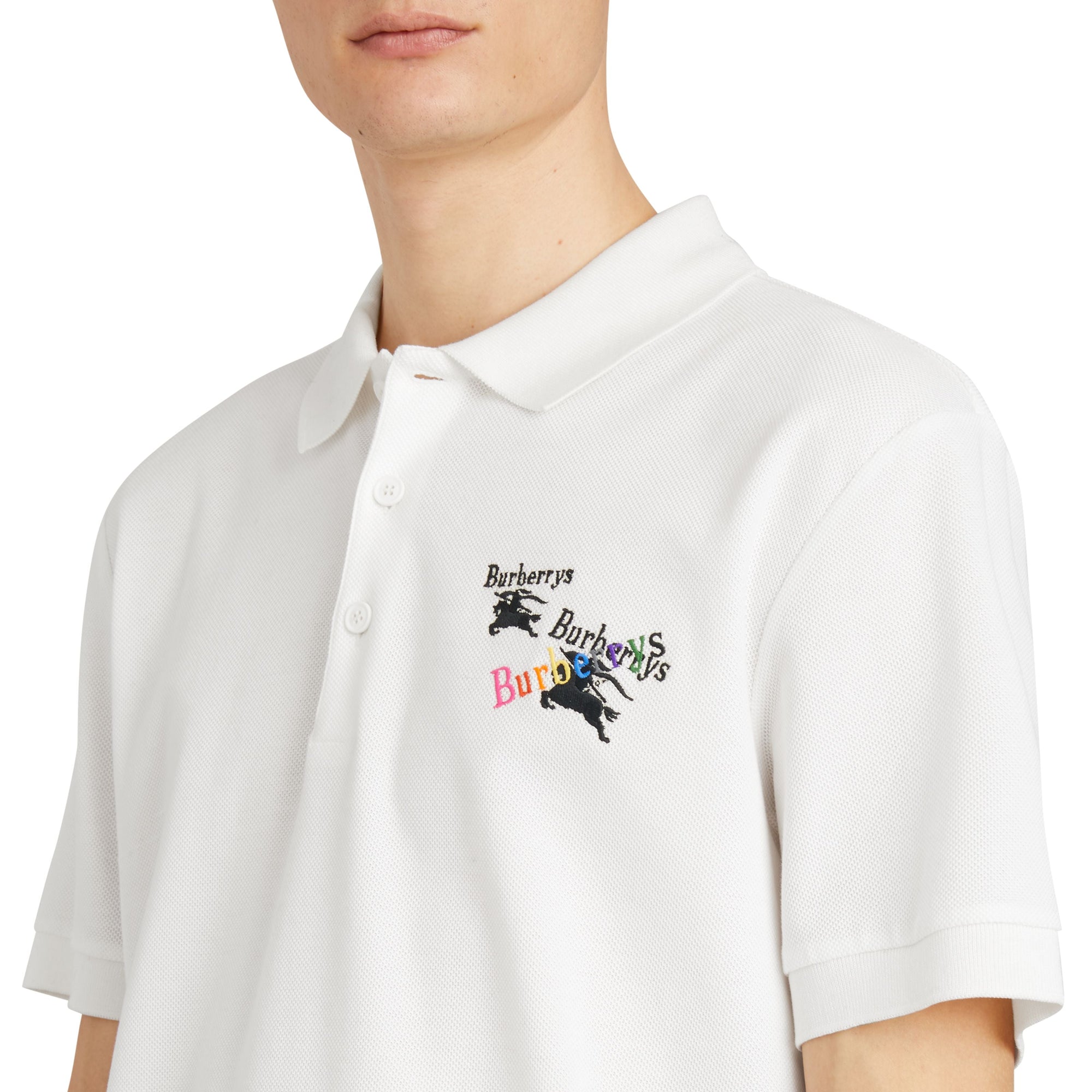 Polo en piqué de coton avec triple logo d'archive - White