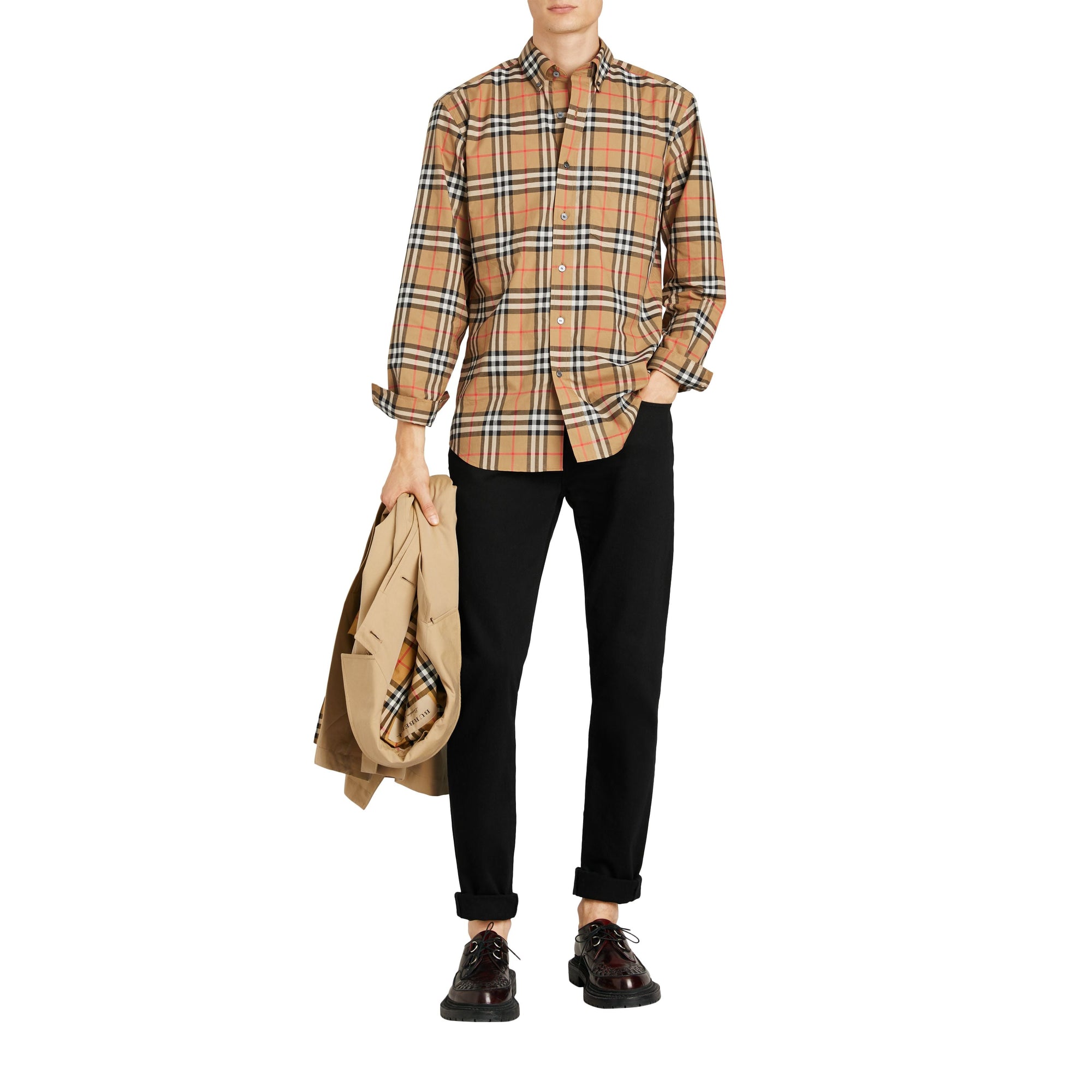 Chemise à col boutonné en coton à motif Vintage check - Antique Yellow