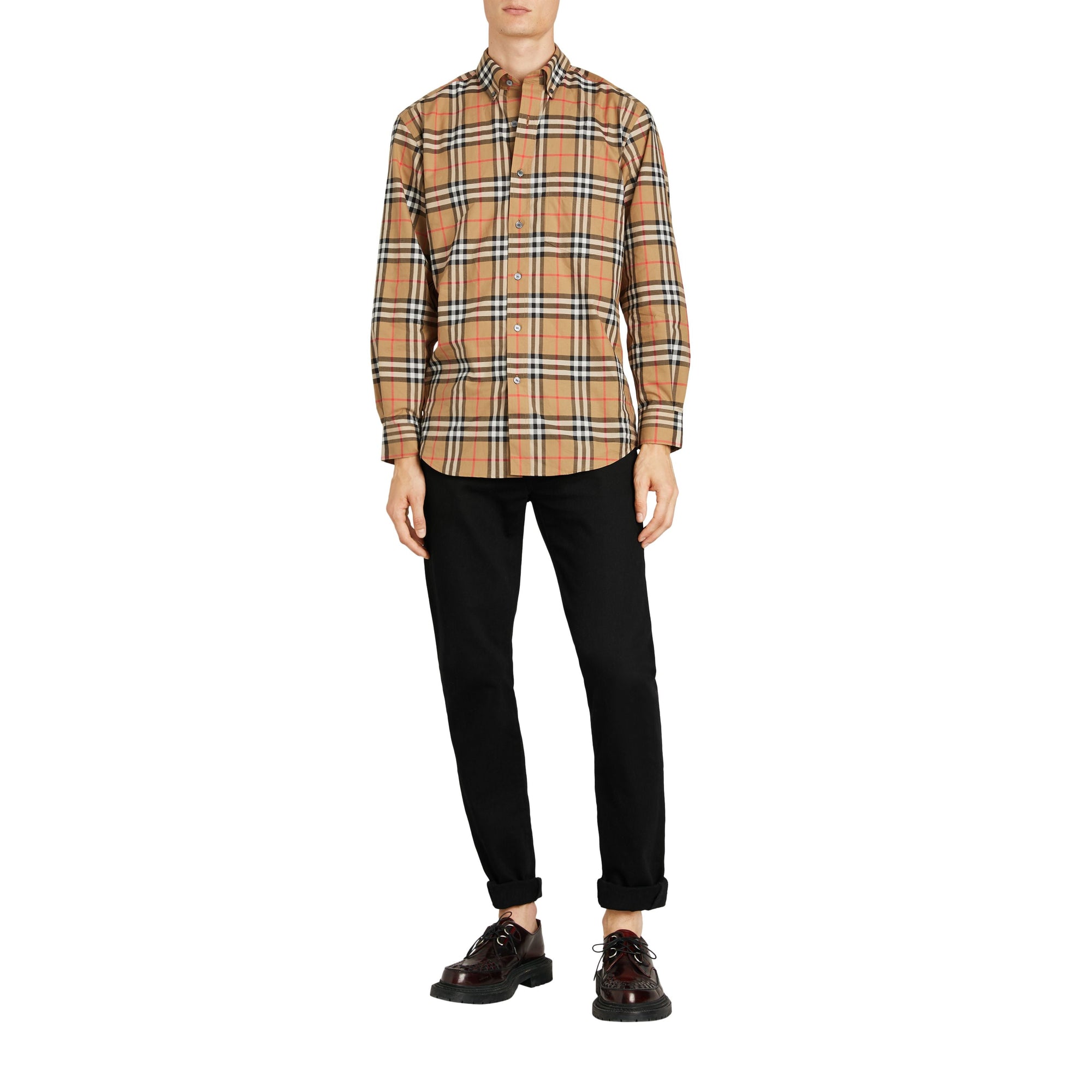 Chemise à col boutonné en coton à motif Vintage check - Antique Yellow