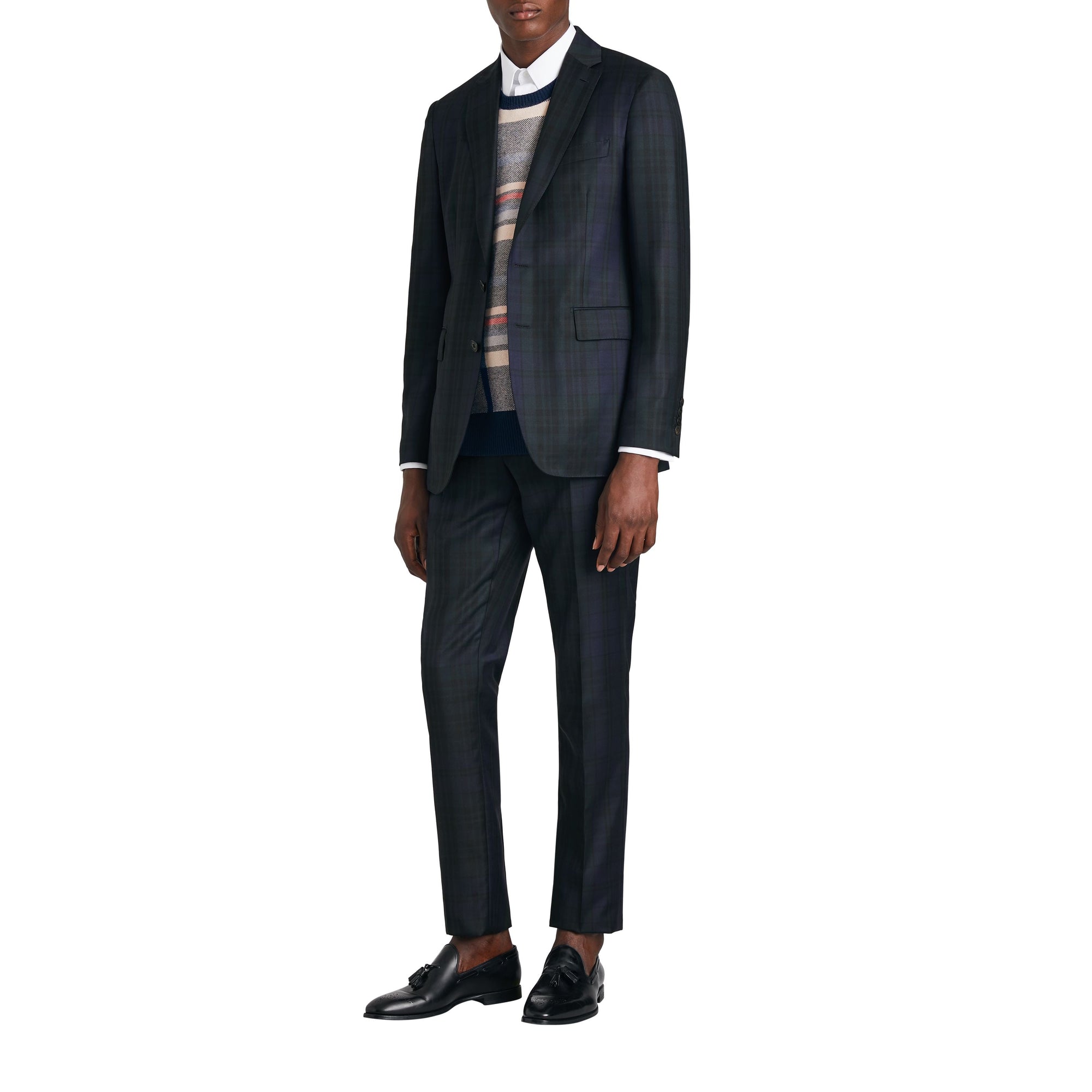 Costume de coupe Soho en sergé de laine tartan - Navy