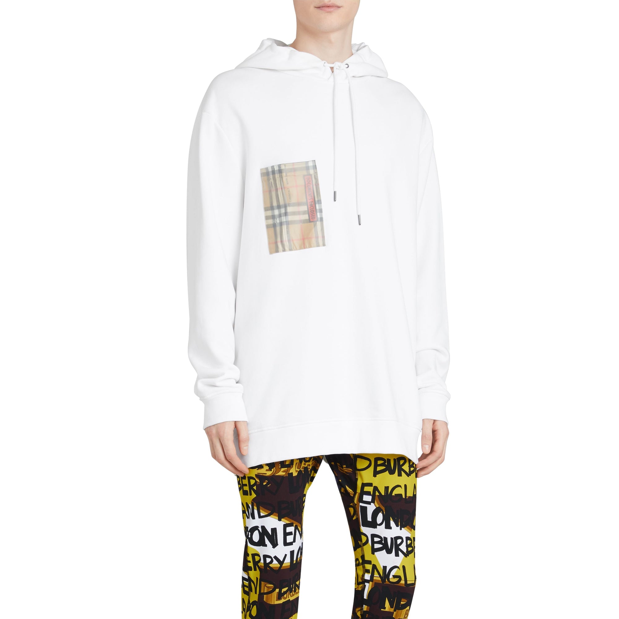 Sweat-shirt à capuche poche imprimé - White